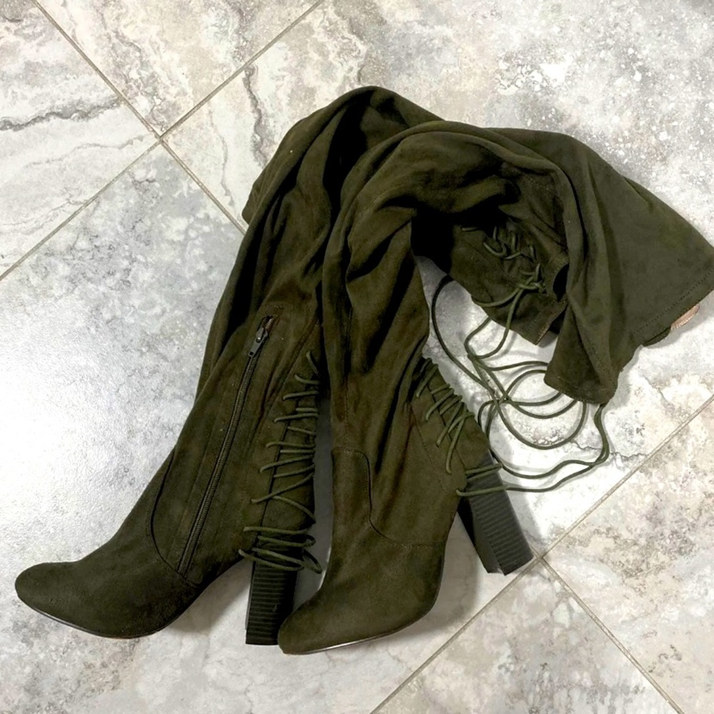 Sheikh Over the Knee Boots - Size 8, Olive